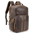 Full Grain Leather 16" Laptop Business Travel Backpack for Men, Brown | Crazy Horse Leather, YKK Metal Zippers, 5 Compartments, Ergonomic S-Straps, Large Capacity, Trolley Sleeve - color: Brown