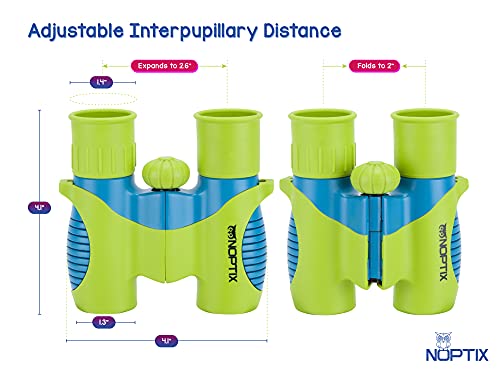 Binoculars for Kids, Girls or Boys Real Kids Binoculars in Vibrant Green Blue - Includes Sticker Book with 40 Bird Species - Small Toys for Toddlers - color: Green Blue
