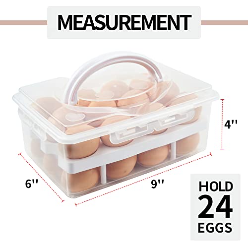 2 Tiers Egg Container Deviled Egg Carrier Eggs Holder with Handle Fridge Freezer Storage by DELIFUR (White) - color: White