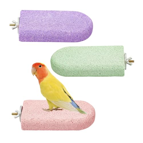 Bird Beak Grinding Stone, 3PCS Parrots Perch, Multiple Colors Platform, Nails Beak Trimmer for Bird Cage Accessories for Parrots Budgie Cockatiel Conure Lovebird Finch - color: Pink+Green+Purple