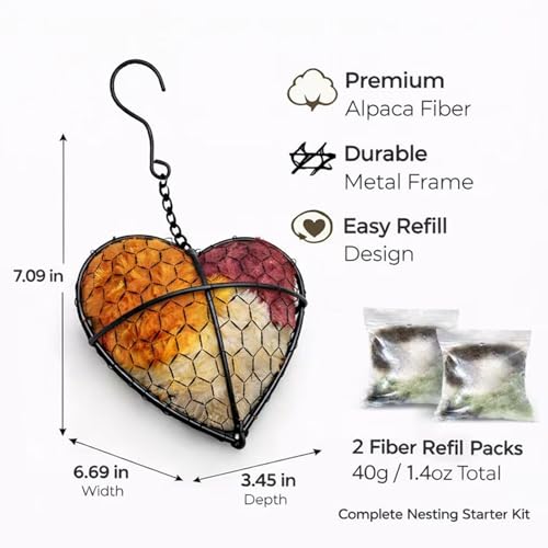Handmade Alpaca Fiber Bird Nesting Heart,Hummingbird Houses Art Bird nest Box &Wild Birds nest Material Holder Outdoor Garden,Gift for Bird Lovers(1PCS) - color: Harvest