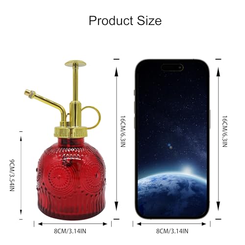 Glass Plant Mister Spray Bottle, 230ML Vintage Plant Spritzer, Succulent Watering Bottle Glass with Top Pump, Small Plants Sprayer Watering Can for Indoor Outdoor House(Red) - color: Red