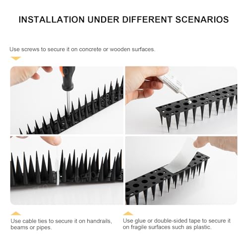 OFFO Bird Spikes for Pigeon Woodpecker Crow, Outdoor Use for Balcony Patio Window, Easy to Install, Black, Covers 12.5 Feet(3.8m) - color: Black