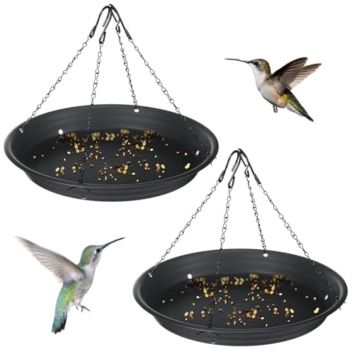 Briwooody 2 Sets 12.8'' Bird Seed Catcher Tray Platform Bird Feeder Large Hanging Tray Fits Most Feeders Catches Most Falling Seed and Husk Outdoor Yard Garden Backyard for Attracting Birds, Black - size: 12.8''