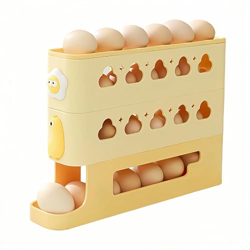 Automatic Rolling Egg Holder for Fridge – 4-Layer Automatic Egg Dispenser, Large Capacity Fridge Eggs Container, Space-Saving Fridge Organizer Tray for Kitchen