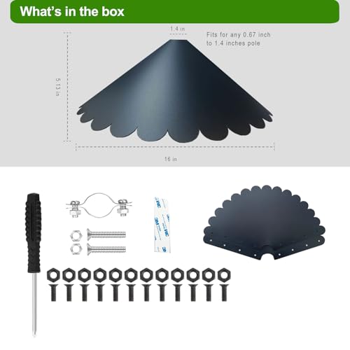 Squirrel Baffle for Bird Feeder Pole,16 Inch Pole Mount Squirrel Guard,Outdoor Wrap Around Bird House Protector for Shepherd’s Hook, Black,1 Pack