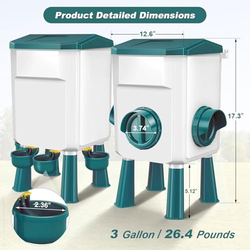 Auto No Waste Chicken Feeder and Waterer Set 3 Gallon/26.4 Pounds | Sturdy & Durable Chick Feeder and Waterer Set, Poultry Feeder Large for Hens/Ducks/Poultry - color: Blue