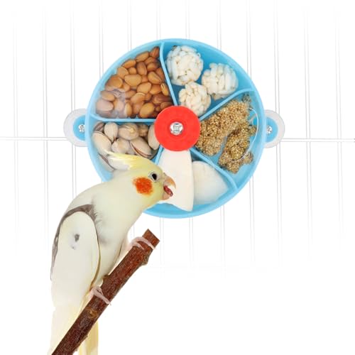 Bird Creative Foraging System Wheel Seed Food Ball Rotate Training Toy for Small and Medium Parrots Parakeet Cockatiel Conure (Blue) - color: Blue