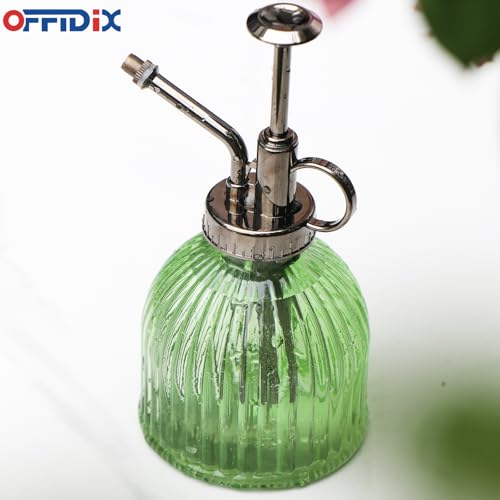 Glass Plant Mister, 6.3 Inches Tall Vintage Style Spritzer Bronze Plastic Top Pump One Hand Watering Can Indoor Plant Spray Bottle for Garden, Plants, Cleaning (Light Green) - color: F-Light Green