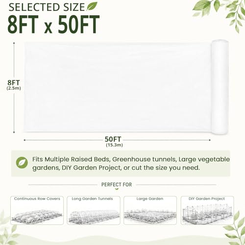 8Ft x 50Ft Garden Netting, Fine Mesh Insect Netting for Plant Protection, Mosquito Bug Bird Barrier Mesh Cover for Vegetables Fruits Flowers Raised Beds | Mosquito Bug Bird Animal Pest Barrier Netting for Garden Row Cover Raised Bed Greenhouse Vegetable F