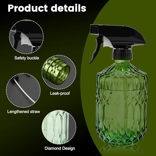 Plant Mister Fine Mist Water Spray Bottle for Plants | Handheld Glass Spray Bottles with Adjustable Nozzle - Indoor Flower Plant Gardening Cleaning- Light Green 0.43L/15.17oz