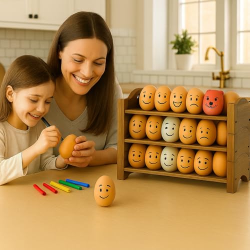 Egg Holder for Countertop, 3-Tier Wooden Rack, Holds 54 Fresh Eggs | Pulchrum rustic farmhouse pine organizer & display stand, stackable for kitchen counter or pantry, hard-boiled use, gift - color: 54 Eggs - 3 Tier Square