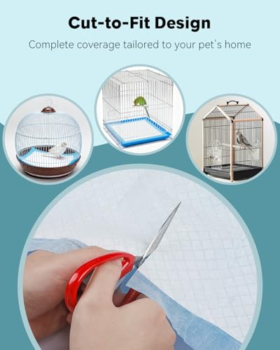 Pawfly 40 Sheets Disposable Bird Cage Liners, 23.6" x 23.6", Super Absorbent Leak-Proof Bird Cage Paper Liners Cuttable Birdcage Liners Parakeet Cage Liners Cushion Pad Mat Accessories for Pet Animals