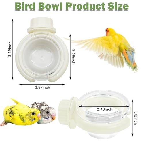 PINVNBY 4 PCS Bird Food Bowl Bird Cage Feeder with Clamp, Easy to Install Feeding Dish Cups Transparency Parakeet Food Dish for Finches Lovebirds and Long-Tailed Parrots （White） - color: white