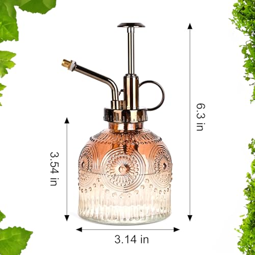 Glass Plant Mister Spray Bottle, 230ML Vintage Plant Spritzer, Succulent Watering Bottle Glass with Top Pump, Small Plants Sprayer Watering Can for Indoor Outdoor House(Brown White) - color: Brown and White Gradient Color