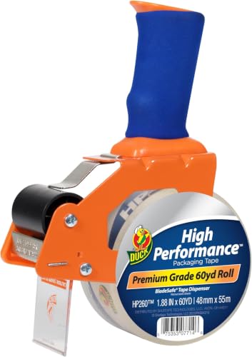 Duck High Performance Clear Packing Tape with BladeSafe Dispenser –Tape Gun with HP260 Strong Packaging Tape for Shipping,Moving, Mailing & Boxes-3" Core, 1.88" x 60 Yards, Clear (1078566)(Pack of 6) - size: 6-Pack, style: Refill + Dispenser