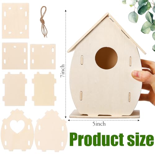 Outus 12 Pcs 5 × 7 Inch DIY Wooden Birdhouse Kit for Kids, Art Painting Bird House Craft Kit Unfinished Bird House Craft for Easter, Kids with Butterfly Sticker Gift 4 Shapes Summer Arts (Exquisite) - style: Exquisite