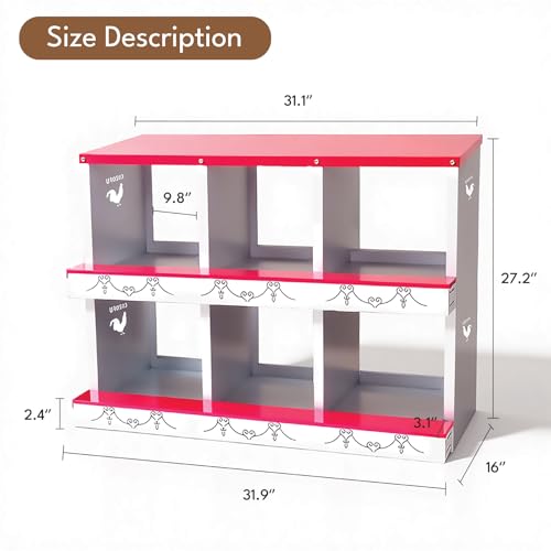 Chicken Nesting Boxes Metal Rollout Egg Collection 6 Compartment Red - color: Red, size: 6 HOLE