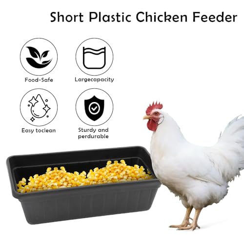 4 Pack Chicken Plastic Feeder Feed Trough Bucket Livestock Container for Chicken Duck Goose Goat Poultry (Black)