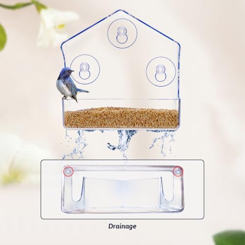 2Pk Window Bird Feeder for Outside, Window Birdfeeder with Strong Suction Cups, Bird Feeders for Viewing (Clear) Acrylic - High Transparency, Multifunction for All Kinds Seeds, Robust 1/8“ Thick