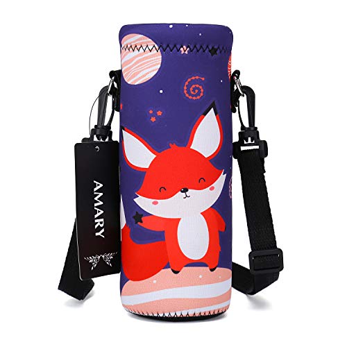 AMARY 500ML Neoprene Water Bottle Carrier Bag with Adjustable Shoulder Strap,Insulated Water Bottle Cover for Stainless Steel/Glass/Plastic Bottles 16.9OZ (Fox) - color: Fox