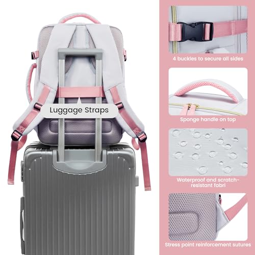 LOVEVOOK Travel Backpack for Women, 40L Carry On Backpack with 3 Packing Cubes,TSA Personal Item Travel Bag Airline Approved, Water Resistant Weekender Overnight Luggage Daypack, Fits 17 Inch Laptop - color: D-grey-pink, size: Large - 17.3 Inch - 40L - 3