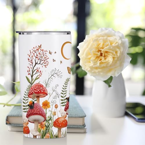 Jztco Mushroom Gifts 20 oz Tumbler, Butterfly Stainless Steel Insulated | Mushrooms Themed Insulated Travel Coffee Mugs Water Bottle, Mushroom Lover Gifts for Women Girls Mom Christmas Birthday Gifts - color: Multi 1351