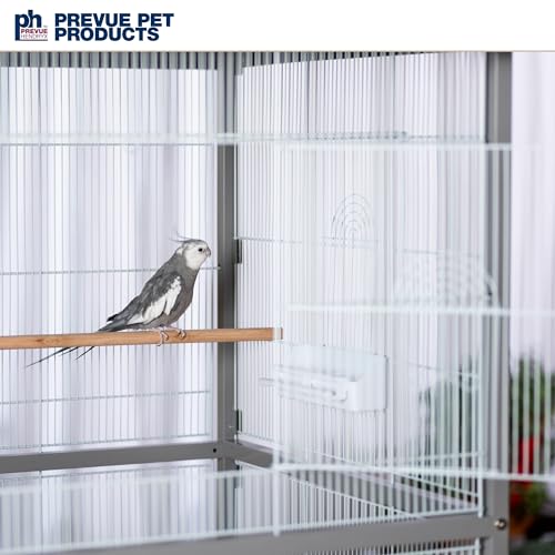 Prevue Pet Products Charming Aviary Jumbo Flight Cage - Large Metal Bird Cage with Rolling Stand, Perches, Feeders & Toy Bar, Ideal for Parakeets, Cockatiels, Lovebirds, Small & Medium Birds - Grey | Large Metal Bird Cage with Rolling Stand, Feeders & Toy