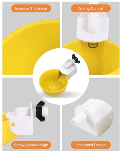 Chicken Waterer Cups (8 Pack) with 3/8" Drill Bit - Yellow | Automatic Poultry Drinker Feeder Kit for Chickens, Ducks, Turkeys, Quail, Bunnies | DIY Gravity Fed Bucket Water Dispenser - color: Yellow, size: 8 Pack + Drill bit