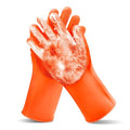 Pet Grooming Gloves—Dog Washing Gloves with High-Density Teeth | Dog Bath Scrubber with Enhanced Five Finger Design, Silicone Gloves for Dogs and Cats Bathing, Massage (Orange) - color: Orange