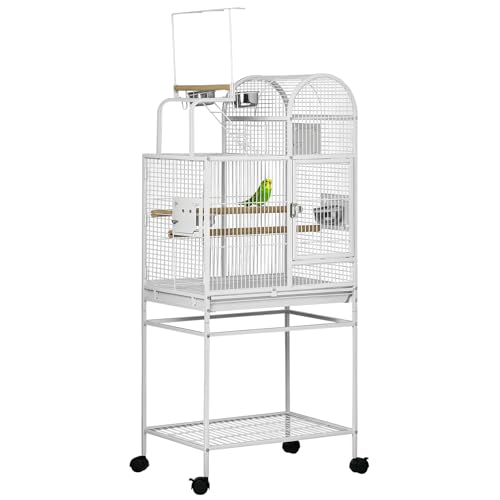 PawHut 55" Large Parrot Cage with Toy Hooks Above Top Bird Perch, Tray, Food Cups, Rolling Stand, Bird Cage for Cockatiels, Parakeets, Lovebirds | Above Top Bird Perch, Rolling Stand, for Cockatiels, Parakeets, Lovebirds