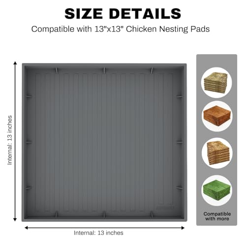 Silicone Chicken Nesting Box Mat, Large Holder Tray for 13"x13" Nest Pads, Reusable & Washable Pad for Large Nesting Box, Coop Accessories, Shelf, Egg Storage, Chickens Supplies. - color: Dark Gray