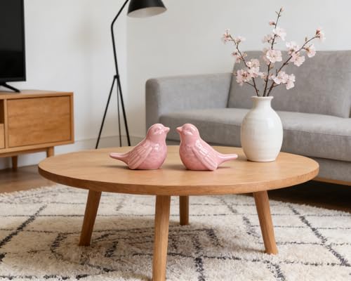 Set of 2 Ceramic Pink Bird Figurines, 3.75 Inch Modern Bird Statues Home Decor, Cute Small Knick Knacks for Shelf, Office, Living Room, Bathroom, Kitchen, Housewarming Gift - color: Pink