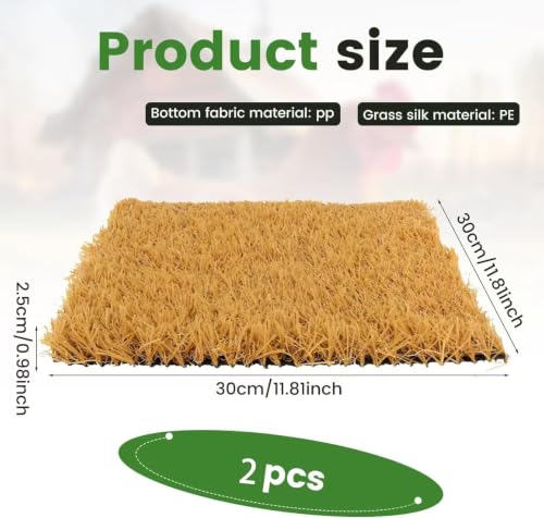 Chicken Nesting Box Pads 2 Pack, Washable Artificial Grass Nest Pads for Chickens, 11.8 x 11.8 Inch Hen Nesting Box Liners, Reusable Chicken Coop Bedding Mat for Laying Hens and Poultry