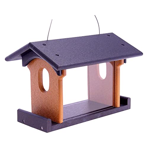 Bluebird Feeder - Poly Lumber - Hanging Blue Bird Feeder for Mealworms (Black and Cedar) - color: Black and Cedar