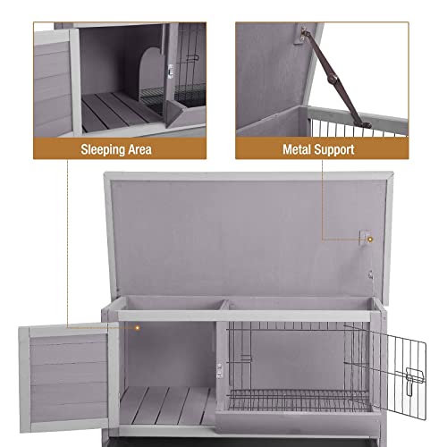 Rabbit Hutch Indoor Rabbit Cage with Metal Wire Pan,Outdoor Bunny cage with Pull Out Tray - size: 35.8"L x 18.1"W x 28.0"H
