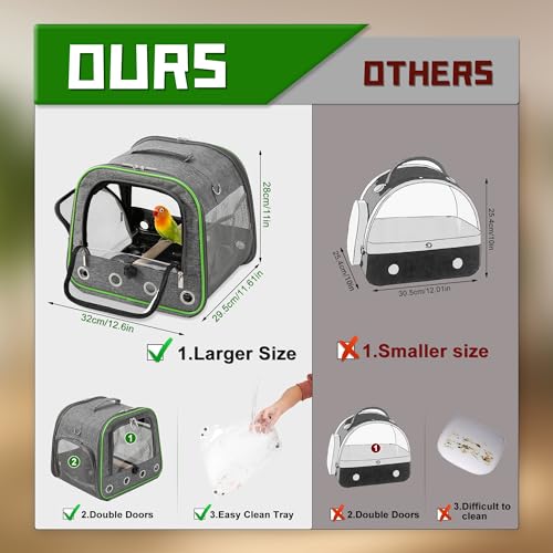 Upgraded Small Bird Carrier, Lightweight and Portable Travel Bird Cage with Stand and Easy Clean Tray, Parrot Parakeet Cockatiels Bird Travel Cage - color: Grey