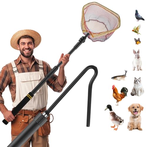 Chicken Catcher Net,37 to 64in Chicken Catcher Leg Hook Extra Long Handle Animal Catcher Pole Heavy Duty with Frosted Tube Extension Pole Poultry Hook Fowl Catcher (Black, 64in) - color: Black, size: 64in