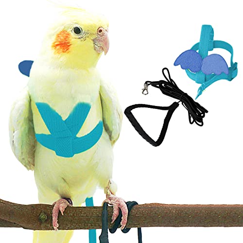 Dnoifne Pet Parrot Bird Harness and Leash, Adjustable Training Design Anti-Bite, Bird Nylon Rope with Cute Wing for Parrots, Suitable for Scarlet, Keck, Mini Macaw and Same Size Birds (Light Blue) - color: light blue