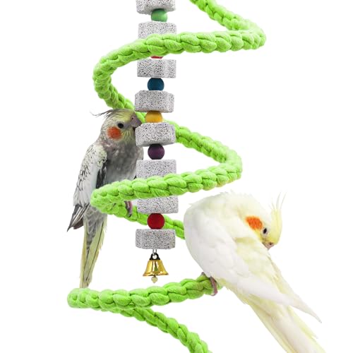 59 Inches Spiral Rope Perch, Swing, Cage Stand Pole Accessories, Climbing Toy for Parrot Parakeet Budgies Lovebirds Cockatiels (59"/1.5 M) - color: Green, size: 59 inches