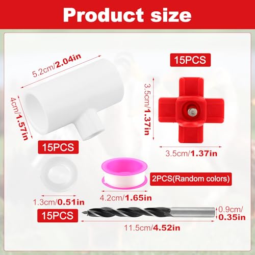 15 Pack Horizontal Chicken Nipples Waterer with 1/2" PVC Tee Fittings, DIY Automatic Poultry Watering System Kit with 2 Tapes and Drill Bit for Backyard and Farm Chicken Duck Quail, Side Mount Drinker
