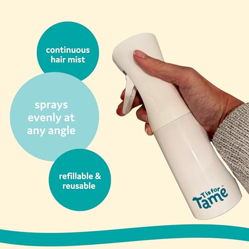 T is for Tame Hair Water Spray Bottle, 10oz Continuous Mist, Curl Refresh | Fine mist spray bottle refreshes curls & styling, precision continuous sprayer evenly distributes, refillable, for all ages