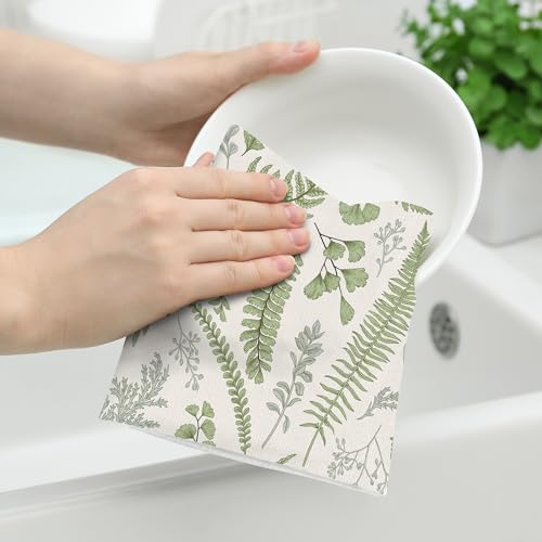 Cute Botanic Dish Towels for Drying Dishes Sage Green Kitchen Towels | Set of 2 Absorbent Herbs Leaves Decorative Hand & Tea Tewel for Kitchen Baking Bar Spring Summer Decor - color: Cute Botanic