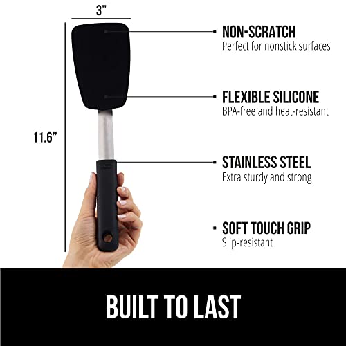 GORILLA GRIP BPA-Free Silicone Spatula for Non Stick Frying Pan, Heat Resistant Flexible Head, Patented Soft Comfortable Handle, Non-Scratch Kitchen Turner, Flip Burgers, Pancakes, 11.6 in, Black - color: Black
