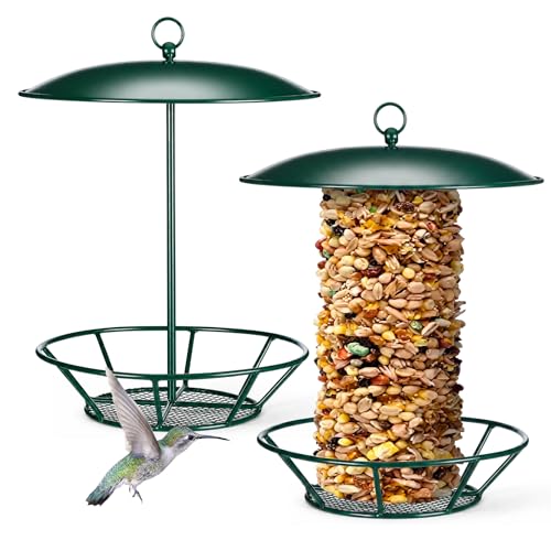 2 Pcs Cylinder Bird Feeder Outdoor Seed Cake Feeder Metal Suet Cake Holder Backyard Wild Birdfeeding Bird Feeders for Outdoors Garden (Dark Green) - color: Dark Green