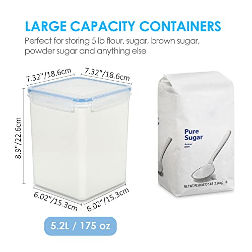 Vtopmart Large Food Storage Containers 5.2L / 175oz, 4 Pieces BPA Free Plastic Airtight Canisters for Flour, Sugar, Baking Supplies, Rice with Lids, 4 Measuring Cups and 24 Labels, Blue (Pack of 2) - color: Blue, size: 5.2L (Pack of 2)