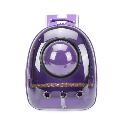 Transparent Parrot Backpack: Wooden Perch, Shoulder Strap, Breathable. Ideal for outings with Parrots, Magpies, & Birds. Comfortable & Spacious. (Purple-2) - color: Purple-2