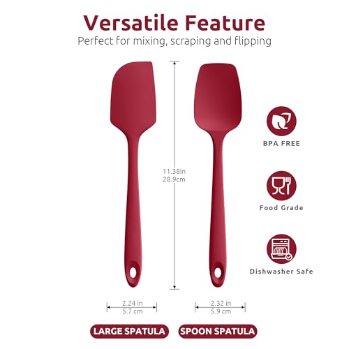 U-Taste 2PCS 13.6in 600ºF Silicone Turners & 2PCS 11.38in Flat/Spoon Spatulas & 600ºF Silicone Spoons (Red)