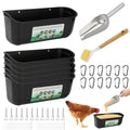 6 Pack Fence Feed Feeder 4.5 Quart Hanging Chicken Feeder Trough with Brush & Scoop Black Goat Hanging Fence Feeders Feeder with Hooks Screws & Zip Tie for Livestock Feeding Container Goats Supplies - color: Black, size: 6 Pack