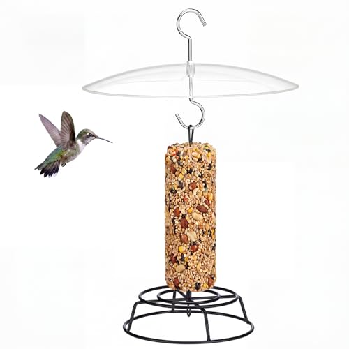 1 Pack Cylinder Bird Feeder Outdoor Metal Seed Cake Feeder with Clear Rain Proof Cover Hanging Chew-Proof Backyard Wild Bird Feeding Feeders for Outdoors Garden(Open Loop) - style: Open Loop